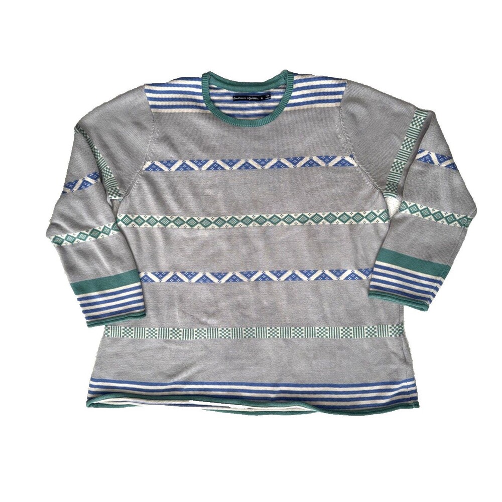 Gudrun Sjoden Knitted Sweater XL Organic Cotton Blend Mens Gray Green